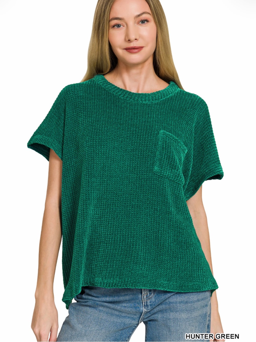 287 ❤️ CHENILLE WAFFLE SHORT SLEEVE SWEATER